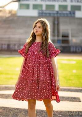 The Yellow Lamb  Girls Game Day Tier Dress Red Burgundy size 10 short sleeve ruf
